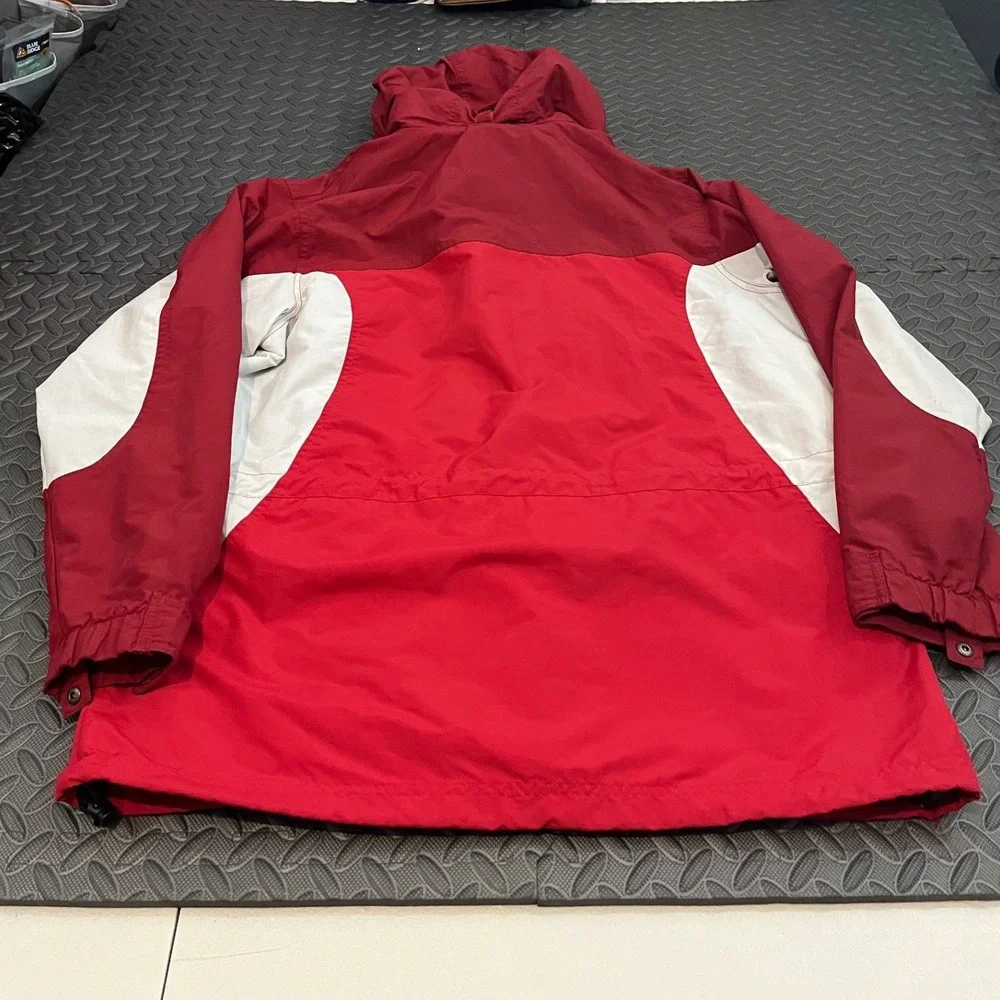 LL Bean Parka Jacket Womens L Red Colorblock Hooded Nylon Outdoor 0WV87